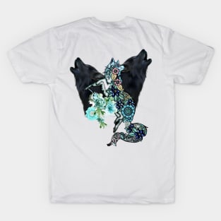 Wonderful elegant fox with flowers and wolves T-Shirt